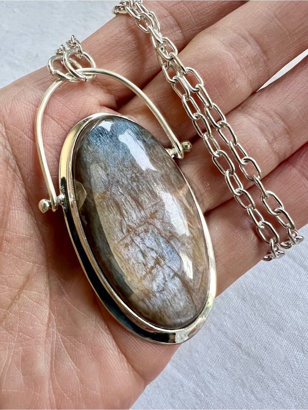 925 Protective Talisman Chocolate Moonstone Silver Flash Necklace Pendant
